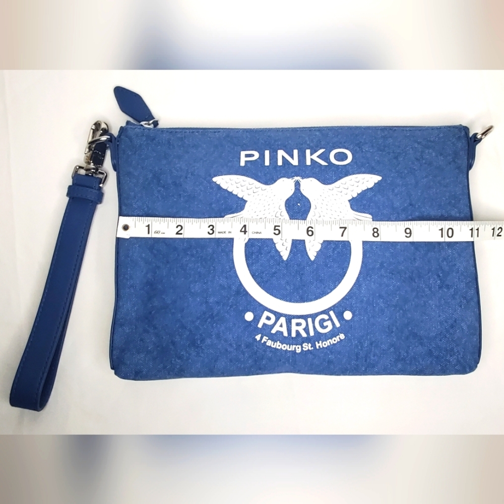PINKO - "Parigi" Medium Size Denim Blue Canvas And Leather Wristlet/Clutch - Picture 6 of 12
